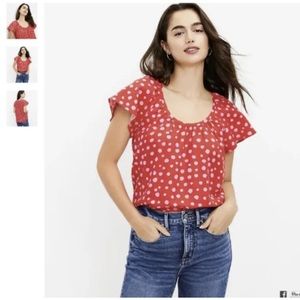NWT LOFT Zoo Dot Shirred Scoop Neck Top